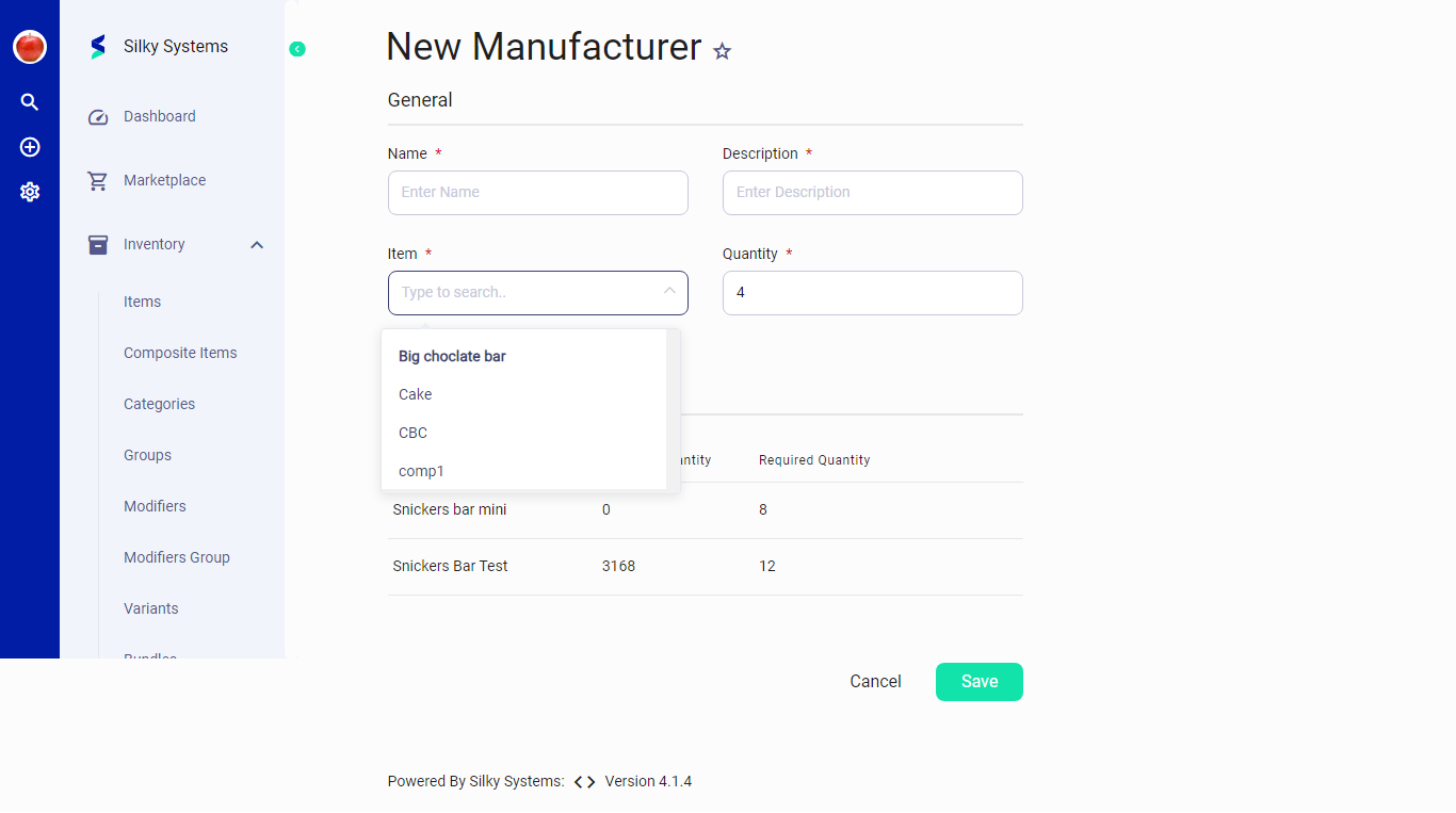 New Manufacturer Form